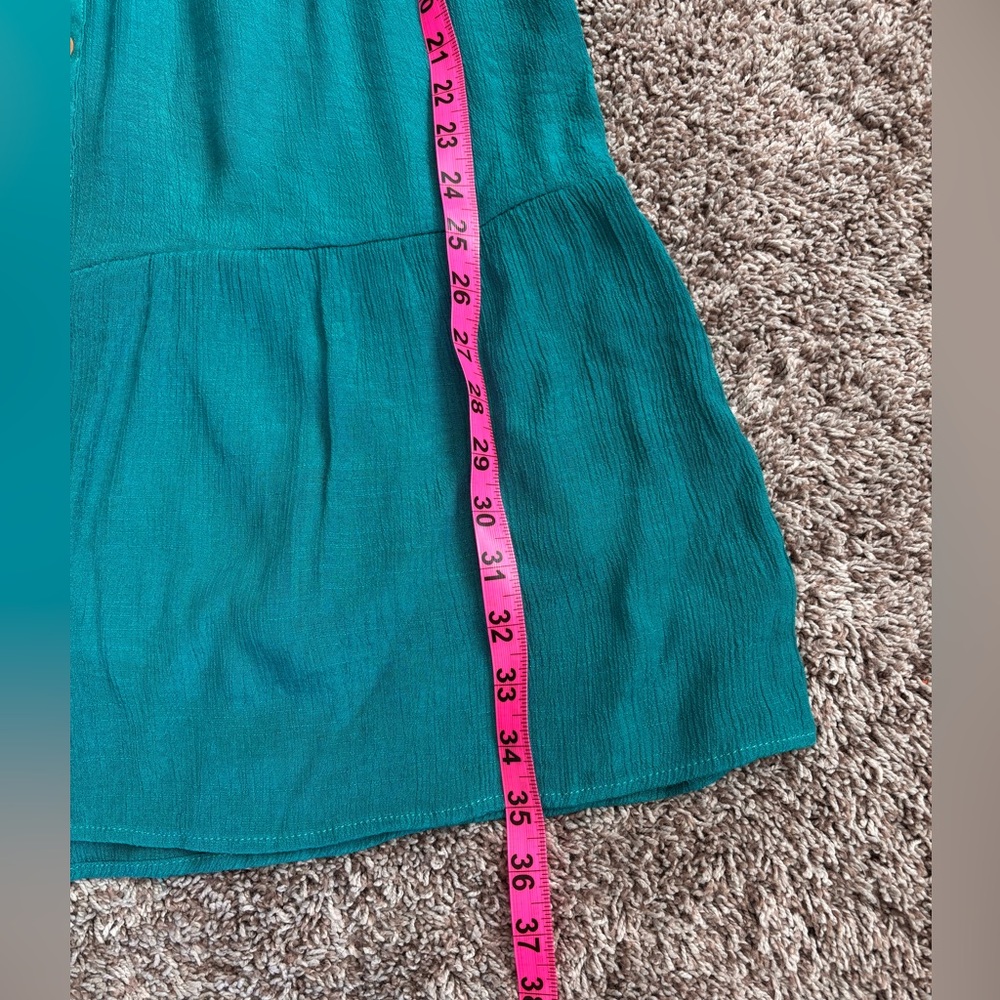 Indigo Rose Teal Boho Mini Dress Crochet Lace Sleeve Button Front- Size Small - Picture 7 of 8
